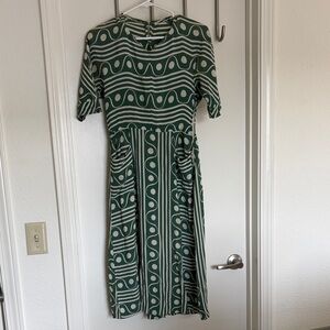 Rare Vintage 1940s Bauhaus Print Rayon Crepe Midi Dress - Matcha Green